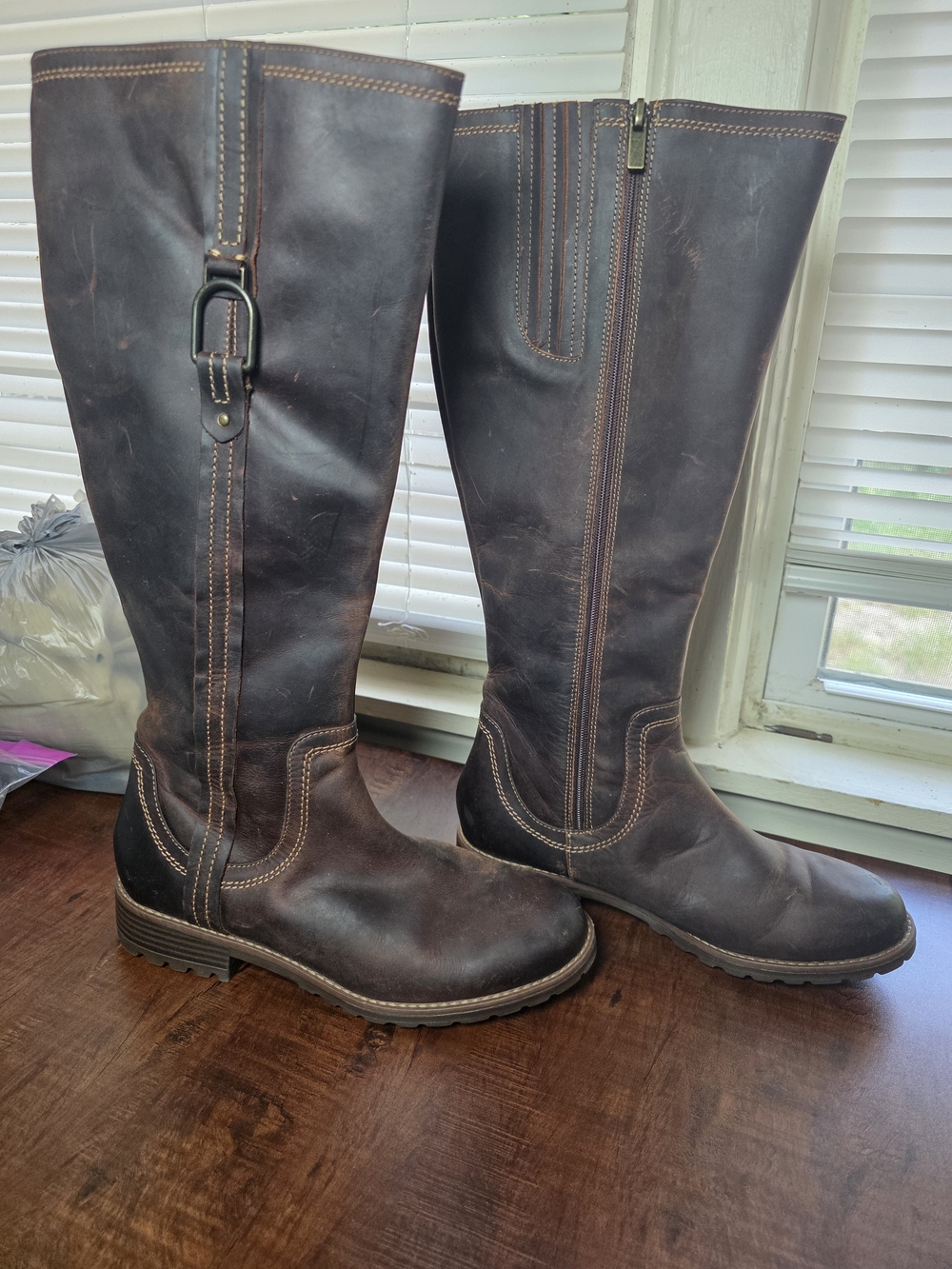 Clarks Dark Brown Leather Knee-High Riding Boots